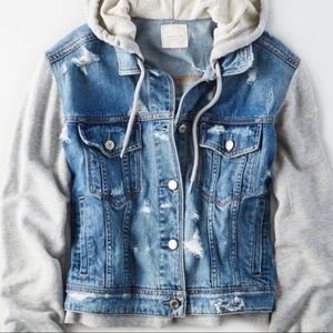 American eagle destroyed denim hoodie jacket
